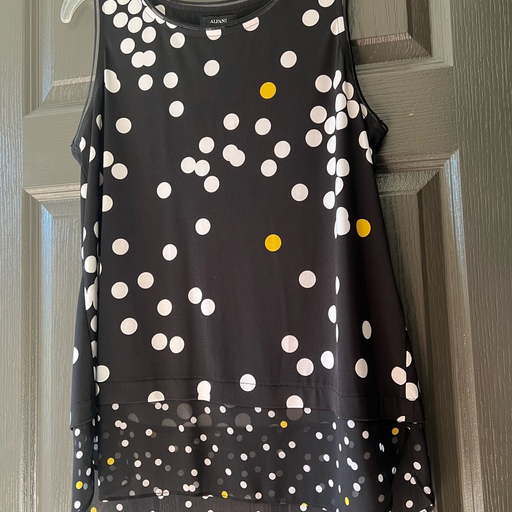 Alfani Black Top with White Polka Dots